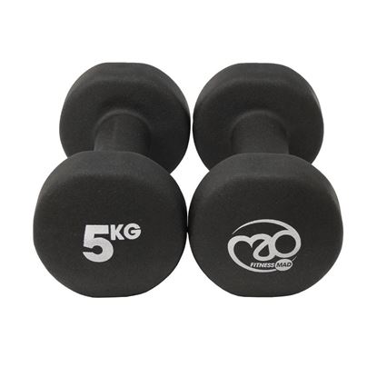 Picture of Mad Fitness: Black Neoprene 5 KG Dumbbells (Pair) (FDBELLBLK5)