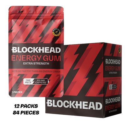 Picture of Blockhead Caffeine Gum Extra Strength - 12 Packs (7 x 100mg caffeine gums per pack)