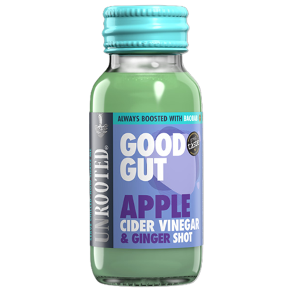 Show details for Unrooted: Good Gut: Baobab Boosted Apple Cider Vinegar Shots: 60ml Glass Bottles (12 pack) Picture of Unrooted: Good Gut: Baobab Boosted Apple Cider Vinegar Shots: 60ml Glass Bottles (12 pack)